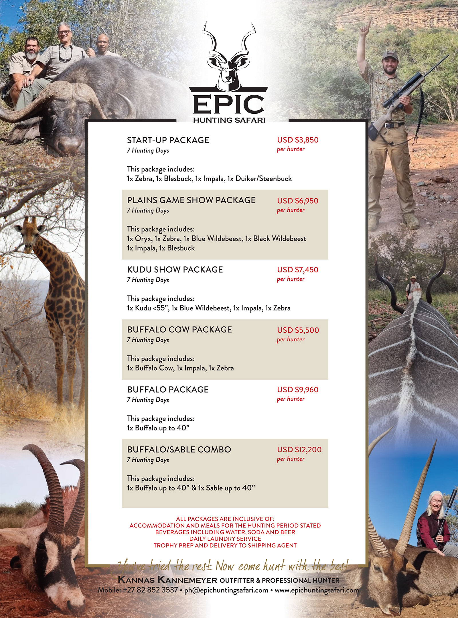 Hunting Packages & Prices Epic Hunting Safari